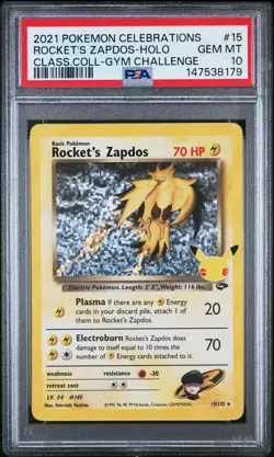 2021 POKEMON CELEBRATIONS CLASSIC COLLECTION #15 ROCKET'S ZAPDOS-HOLO PSA 10 - Image 1