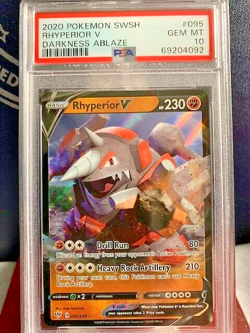 2020 Pokemon CARD SWSH Rhyperior V Darkness Ablaze #095/189 PSA GEM MINT 10 - Image 1