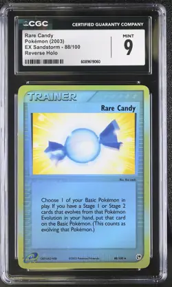 CGC 9 MINT Rare Candy 2003 EX Sandstorm 88/100 Reverse Holo Pokemon Card - Image 1