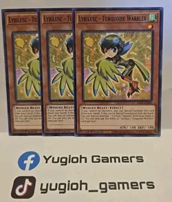YUGIOH LYRILUSC TURQUOISE WARBLER X3 LED8 COMMON LIGHT PLAYED - Image 1