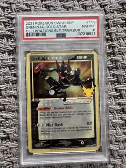 Pokemon TCG Greninja Gold Star SWSH144 Celebrations ETB Black Star Promo PSA 8 - Image 1