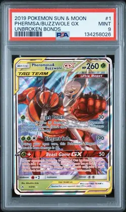 Pheromosa & Buzzwole GX 1/214 SM Unbroken Bonds Pokemon TCG PSA 9 - Image 1