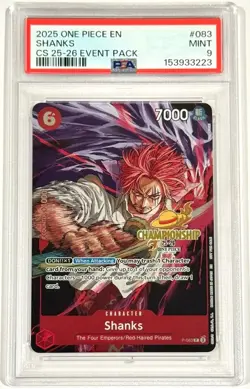 2025 One Piece Shanks P-083 CS Championship 25-26 Event Pack PSA 9 Mint English - Image 1