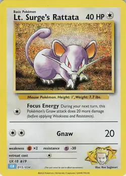 Lt. Surge's Rattata Holo Classic Collection Trading Card Game Classic 015/034 NM - Image 1