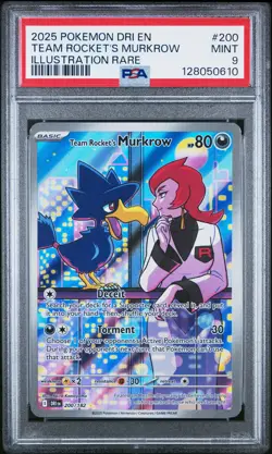 2025 POKEMON DRI EN-DESTINED RIVALS #200 TEAM ROCKET'S MURKROW PSA 9 - Image 1