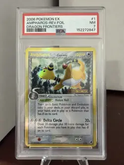 2006 POKEMON EX DRAGON FRONTIERS AMPHAROS #1/101 REVERSE STAMPED HOLO PSA 7 - Image 1