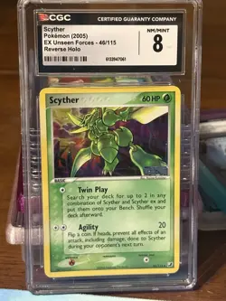 2005 POKEMON EX UNSEEN FORCES #46 SCYTHER-REVERSE FOIL CGC 8 Pokemon TCG - Image 1