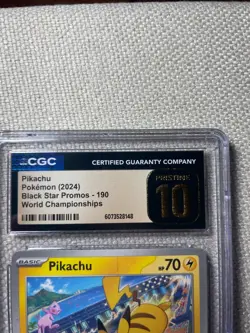 CGC 10 Pristine 2024 Pokemon SVP SV Black Star Pikachu #190 World Championships - Image 3