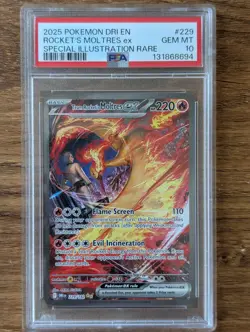 2025 Pokemon DRI EN PSA 10 Rocket's Moltres #229 Holo Special Illustration Rare - Image 1