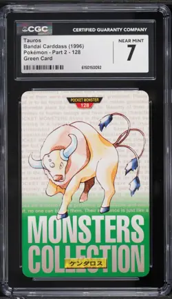 1996 Pokemon Japanese Bandai Carddass Vending Green Tauros #128 CGC 7 - Image 1