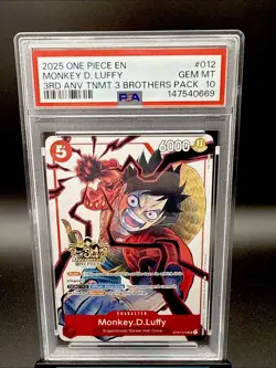 2025 One Piece Monkey D. Luffy 3rd Anniversary Tournament ST01-012 PSA-10 GEM MT - Image 1