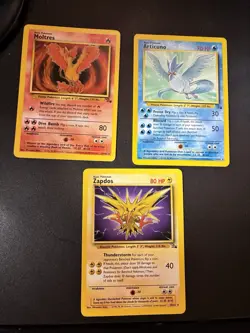 Pokemon Legendary Articuno 17/62, Moltres 27/64, Zapdos 30/64 Fossil Set LP - Image 3