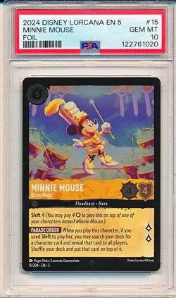 2024 DISNEY LORCANA EN-5 SHIMMERING SKIES MINNIE MOUSE 15 SUPER RARE FOIL PSA 10 - Image 1