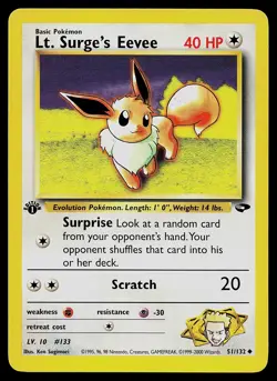 Pokemon Card - Lt. Surge's Eevee Gym Challenge 51/132 1st Edition Uncommon - Image 1