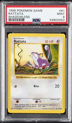 1999 POKEMON GAME SHADOWLESS #61 RATTATA PSA 9 - Image 1