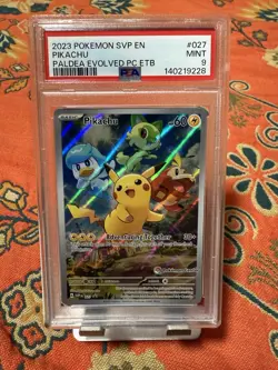 2023 POKEMON PALDEA EVOLVED POKEMON CENTER ETB PROMO SVP #027 PIKACHU PSA 9 - Image 1