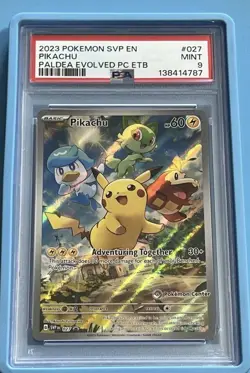 PALDEA EVOLVED ETB POKEMON CENTER STAMPED PIKACHU SVP 027 PSA 9 + Slab Guard - Image 2