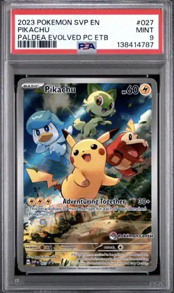 PALDEA EVOLVED ETB POKEMON CENTER STAMPED PIKACHU SVP 027 PSA 9 + Slab Guard - Image 3
