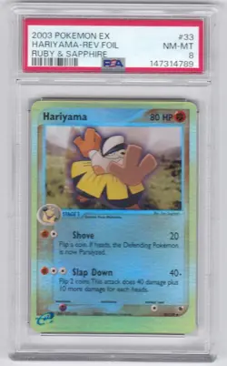 2003 Pokemon EX: Ruby and Sapphire Hariyama Reverse Foil PSA 8 - Image 2