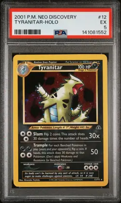 Tyranitar Holo Rare 12/75 2001 Neo Discovery Pokemon WOTC English PSA 5 SWIRL - Image 1