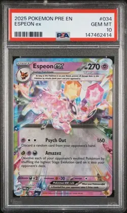 2025 Pokemon Prismatic Evolutions Espeon ex #034 PSA 10 - Image 1
