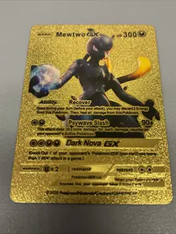 Pokemon Mewtwo GX HP300 Psywave Slash Gold Foil Fan Art Card NM - Image 1
