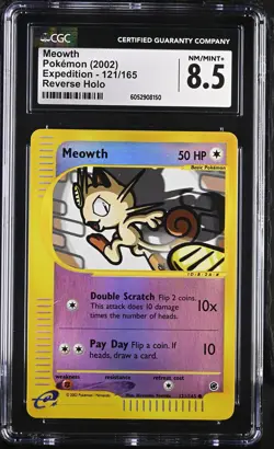 CGC 8.5 Meowth 2002 Expedition 121/165 Reverse Holo Pokemon Card - Image 1