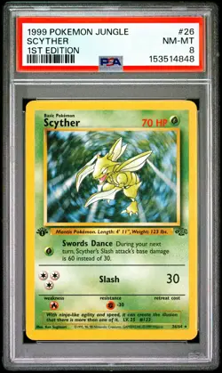 Pokemon Scyther 1st Edition 26/64 Jungle PSA 8 Near MINT - Image 1