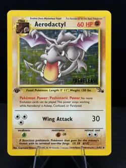 Pokemon TCG Aerodactyl Fossil 1st Edition Holo Prerelease Rare 1/62 - Image 1