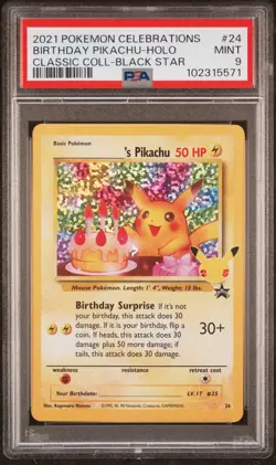 2021 POKEMON CELEBRATIONS CLASSIC COLL #24 BIRTHDAY PIKACHU-HOLO PSA 9 - Image 1
