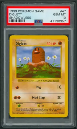 Pokemon Base Set Shadowless Diglett 47/102 PSA 10 - Image 1