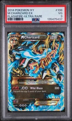 2014 Pokemon XY Flashfire M Charizard EX 108 Ultra Rare PSA 3 - Image 1
