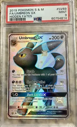 2019 POKEMON SUN & MOON HIDDEN FATES #SV69 FULL ART/UMBREON GX PSA 9 - Image 1