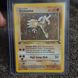 Pokemon TCG Hitmonlee 1st edition Holo Rare Fossil 7/62 1999 English Basic NM - Image 1