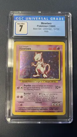 Pokemon CGC 7 Mewtwo 10/102 Base Set Unlimited Holo Rare English 1999 - Image 1