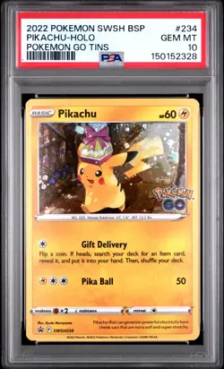2022 Pokemon GO SWSH #234 Black Star Promo Pikachu-Holo Pokemon Go Tin PSA 10 - Image 1