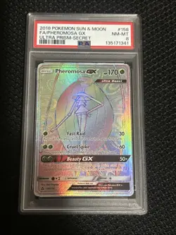 2018 Pokemon Sun Moon Ultra Prism Secret Rare FA Pheromosa GX #158 PSA 8 😱👀🔥 - Image 1