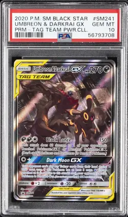 2020 POKEMON SM BLACK STAR PROMO #SM241 UMBREON & DARKRAI GX PSA 10 - Image 1