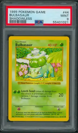 Pokemon Base Set Shadowless Bulbasaur 44/102 PSA 9 - Image 1