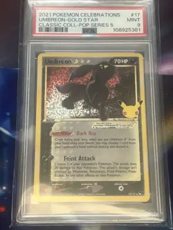 2021 PSA 9 MINT POKEMON CELEBRATIONS CLASSIC COLLECTION #17 UMBREON GOLD STAR - Image 1