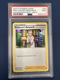 Professor's Research 62/73 Champions Path Holo Pokemon Card Graded PSA 9 - Image 1