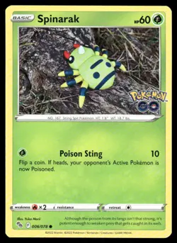 Pokemon Cards Spinarak 006/078 Pokemon GO Common NM - Image 1