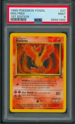 Pokemon 1st Edition Fossil Moltres 27/62 PSA 9 RARE - Image 1