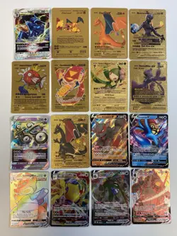 Pokemon Gold Metal Card Lot 16 Charizard Mewtwo VMAX GX Display Cards - Image 1
