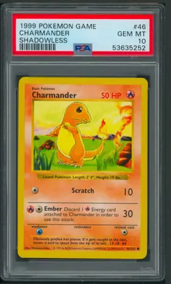 Pokemon Base Set Shadowless Charmander 46/102 PSA 10 - Image 1