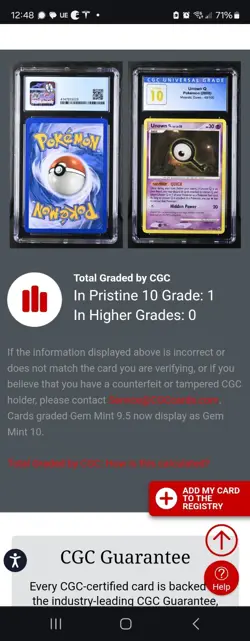 (POP 1) CGC 10 PRISTINE UNOWN Q 49/100 Majestic Dawn Pokemon Card 2008 - Image 4