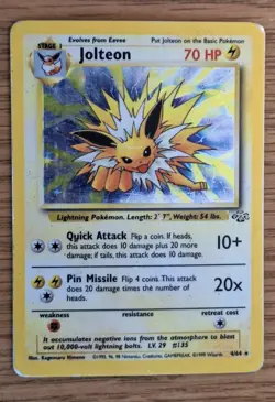 MP Jolteon Holo Rare Pokemon Card WOTC TCG 4/64 Jungle Set Vintage - Image 1