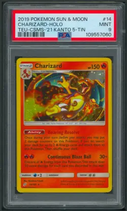 Pokemon Sun And Moon Team Up Charizard Cosmos Holo 14/181 Kanto Tin PSA 9 - Image 1