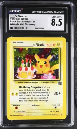 CGC 8.5 NM/MINT+ Birthday ____'s Pikachu 24 Black Star Promo Holo Pokemon Card - Image 1