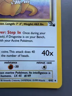 Pokemon Dragonite 4/62 Holo Fossil 1st Edition NEVER PLAYED Grade It! - Image 5